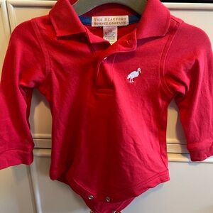 The Beaufort Bonnet Company Red Polo Onesie with White Embroidered Bird